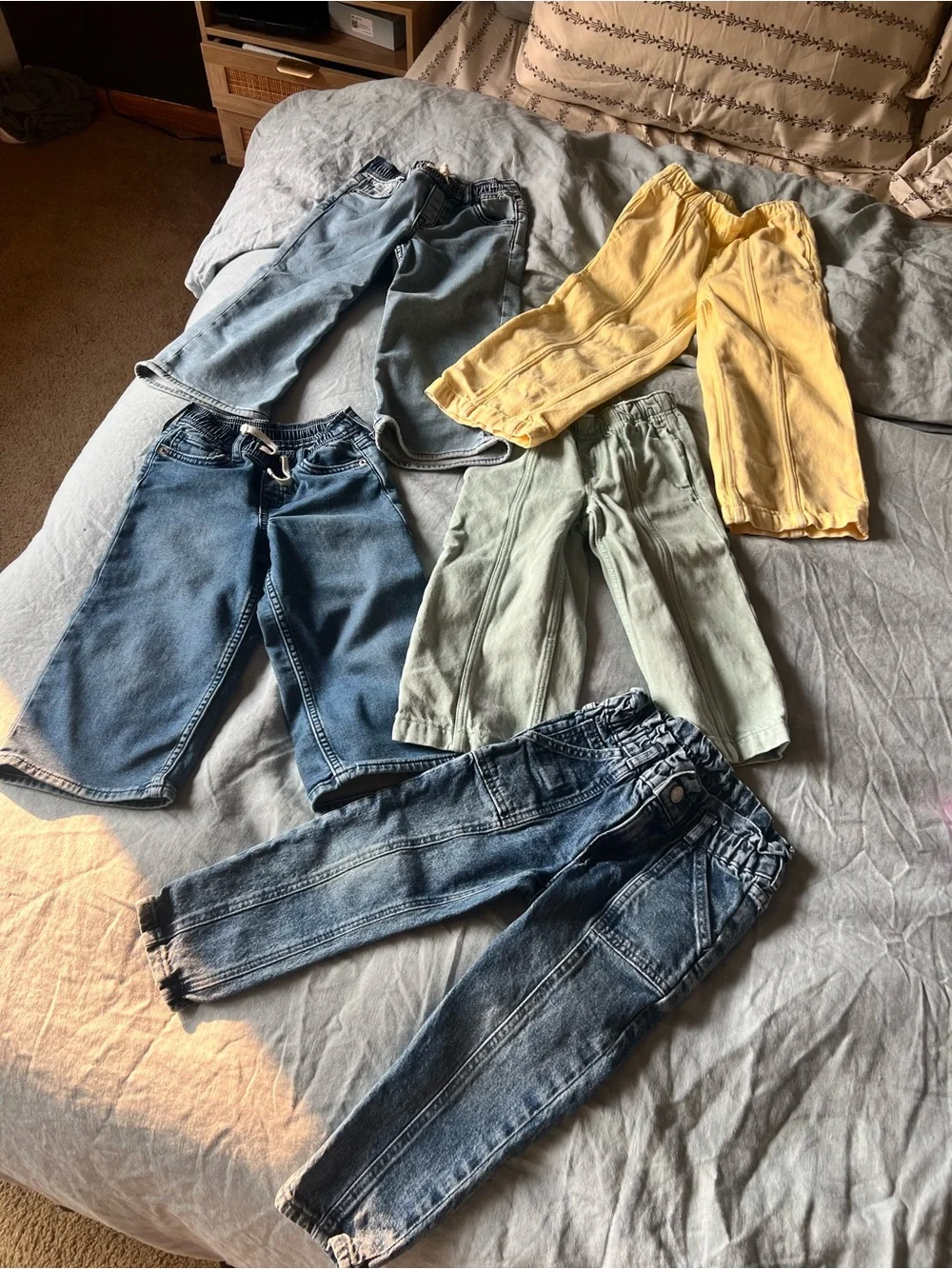 GAP Kids Jeans and Pants Pack - Yellow, Light Green, Light & Dark Denim Bundle